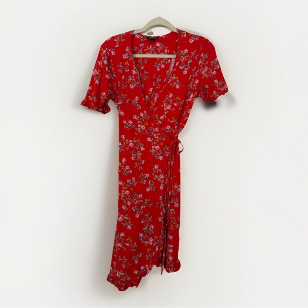 TOP SHOP Women's Soft Classic Wrap Midi Maternity Dress Floral Red Sz 12